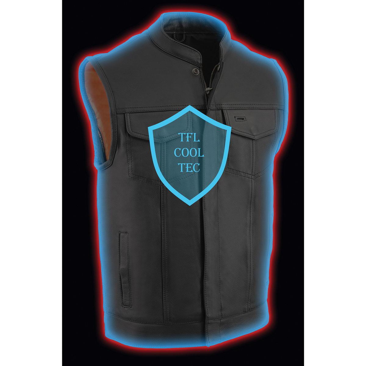 Men's MLM3514 Black Premium Dual Closure Club Style Motorcycle Vest w/ Cool-Tec Leather Treatment