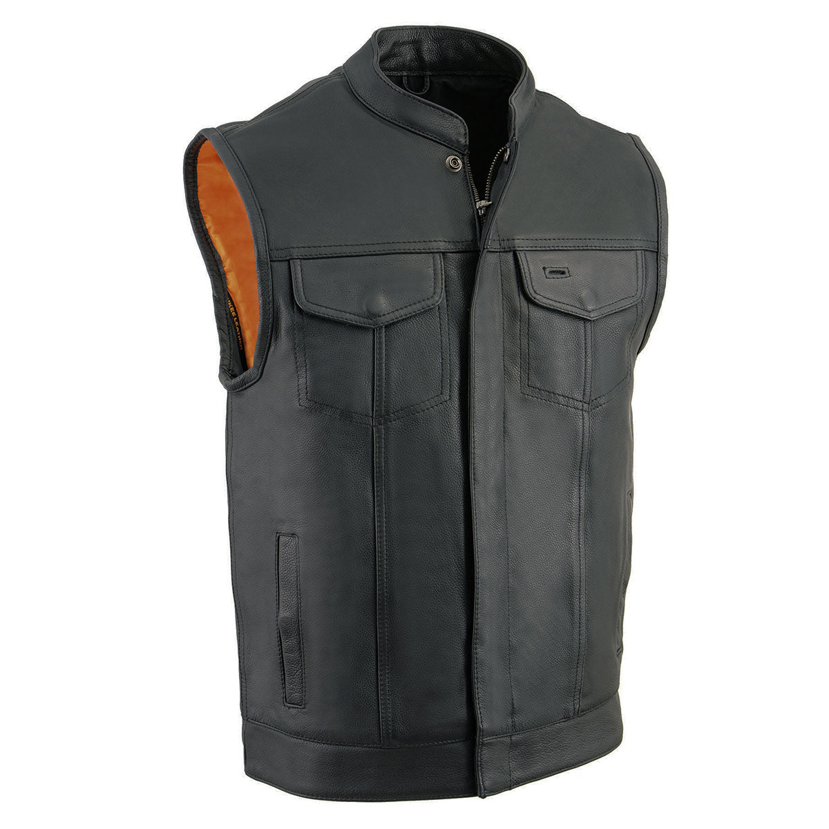 Men's MLM3514 Black Premium Dual Closure Club Style Motorcycle Vest w/ Cool-Tec Leather Treatment
