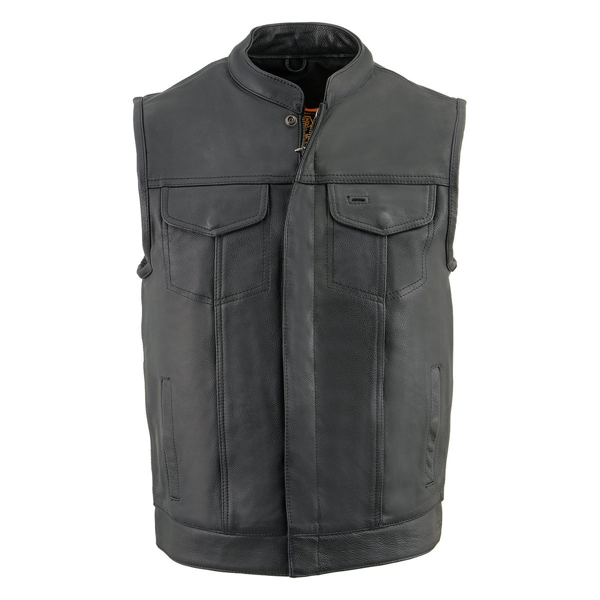 Men's MLM3514 Black Premium Dual Closure Club Style Motorcycle Vest w/ Cool-Tec Leather Treatment