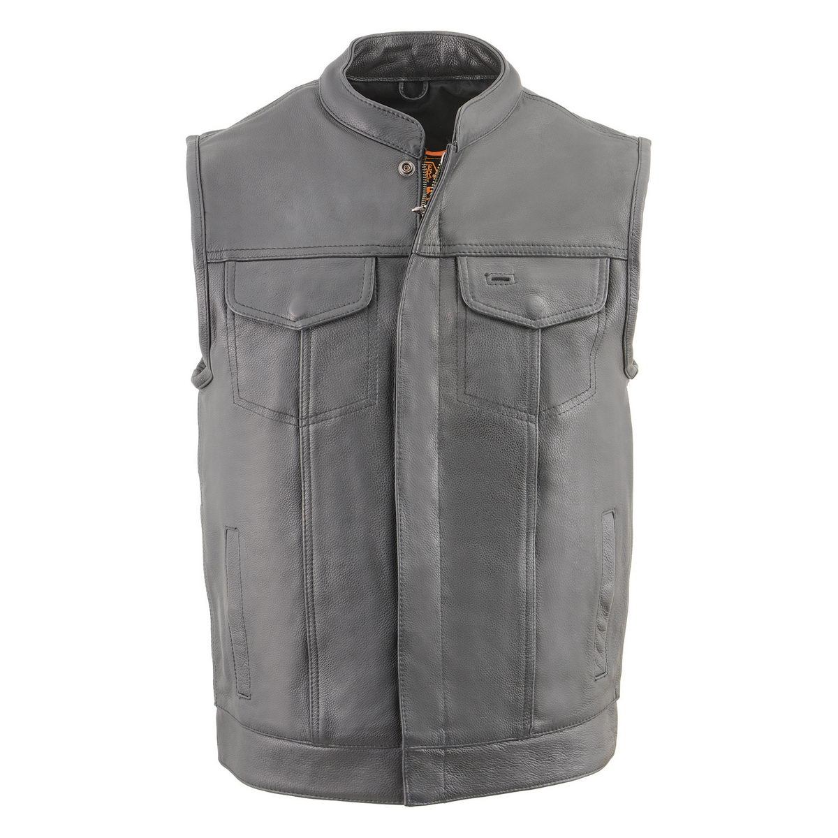 Men's MLM3514 Black Premium Dual Closure Club Style Motorcycle Vest w/ Cool-Tec Leather Treatment
