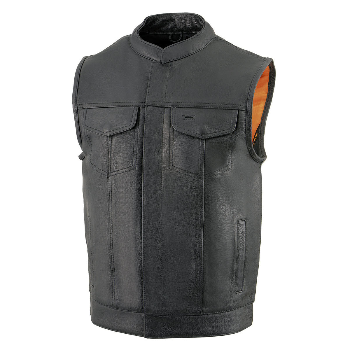 Men's MLM3514 Black Premium Dual Closure Club Style Motorcycle Vest w/ Cool-Tec Leather Treatment