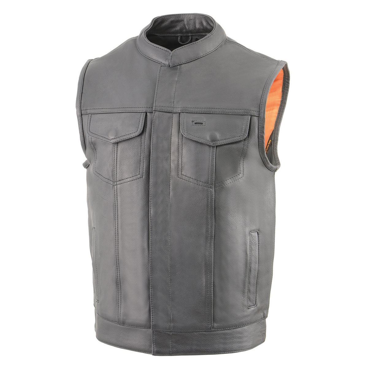 Men's MLM3514 Black Premium Dual Closure Club Style Motorcycle Vest w/ Cool-Tec Leather Treatment