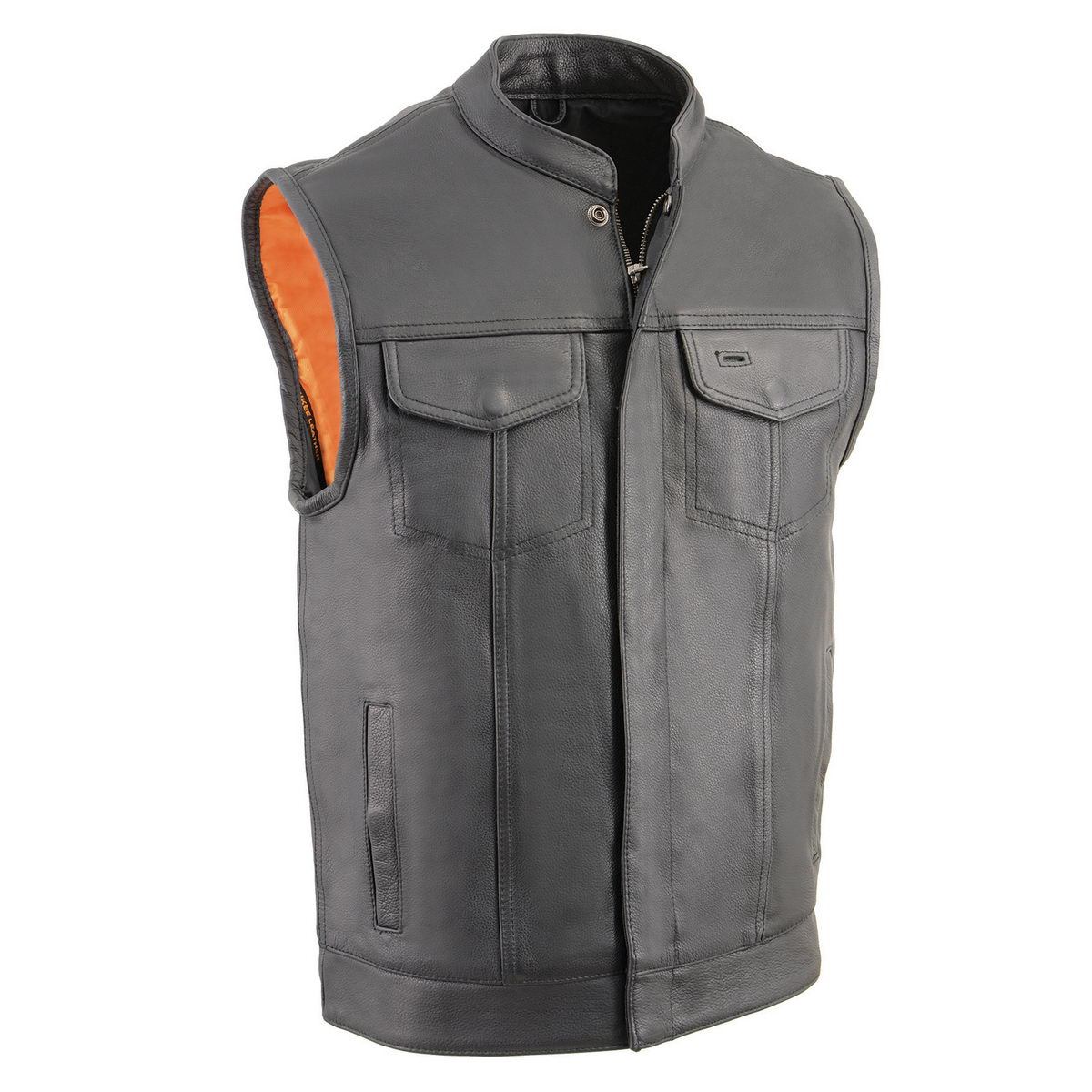 Men's MLM3514 Black Premium Dual Closure Club Style Motorcycle Vest w/ Cool-Tec Leather Treatment