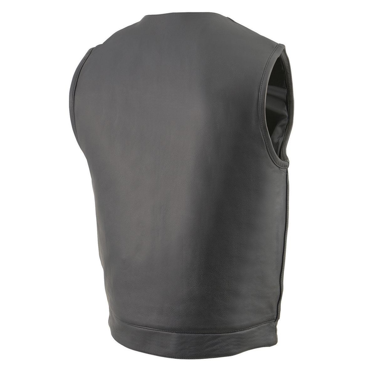 Men's MLM3515 Black Premium Collarless Club Style Motorcycle Vest w/ Cool-Tec Leather Treatment