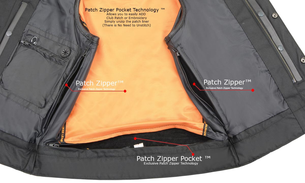 Men's MLM3515 Black Premium Collarless Club Style Motorcycle Vest w/ Cool-Tec Leather Treatment