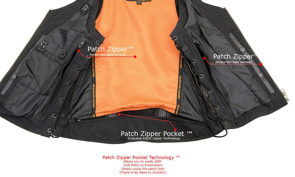 Women's Black Leather V-Neck Motorcycle Rider Vest with Side Lace MLL4531