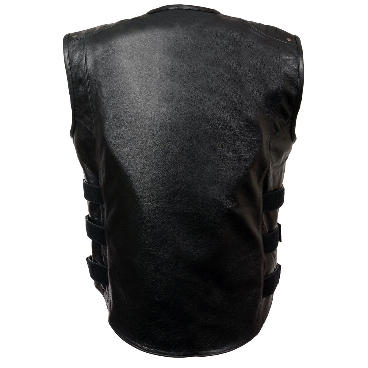 MLM3530 Men's Black Swat Tactical Style Leather Vest Club Patch Accessible Single Panel Back Vest