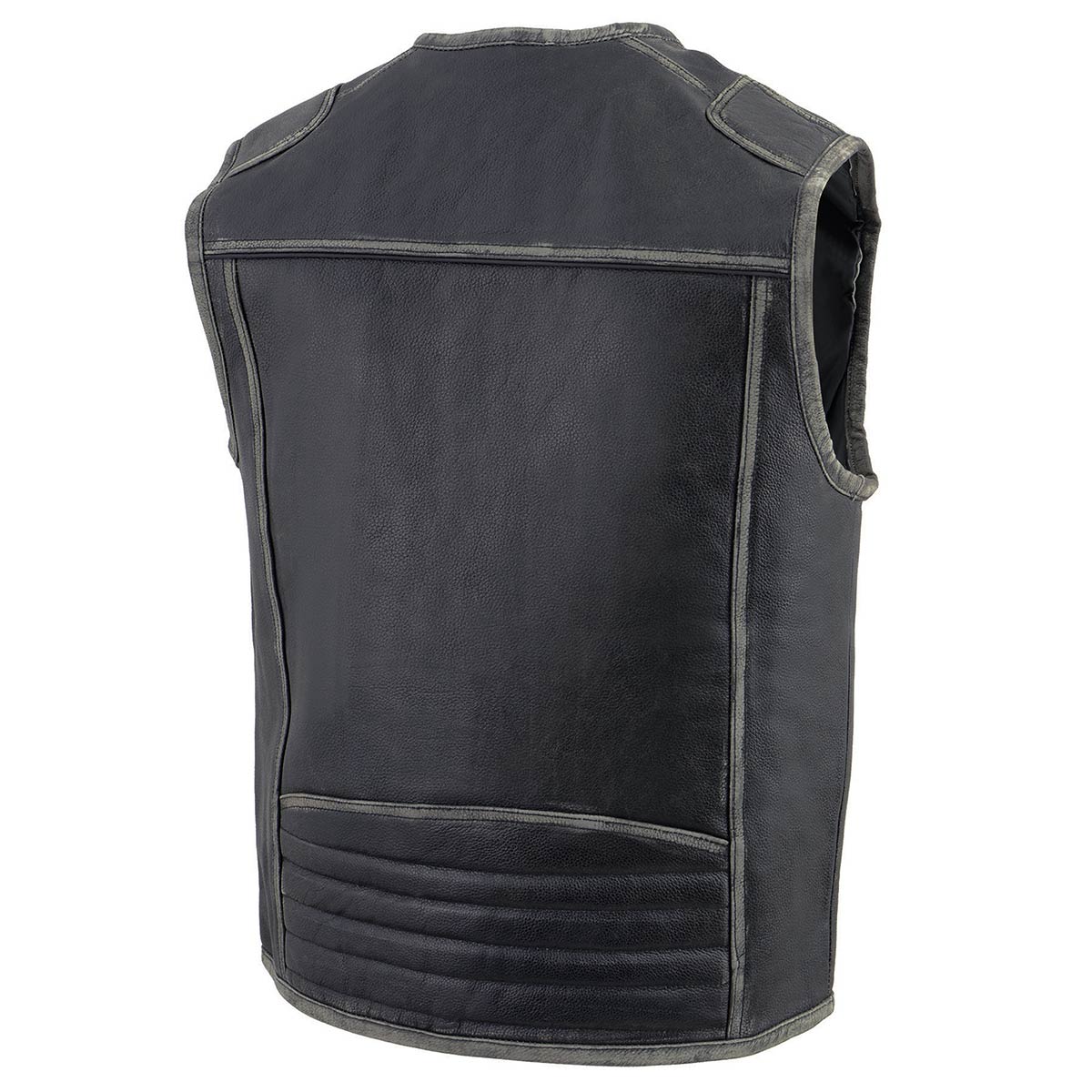MLM3536 Men's Distressed Grey Leather Collarless Motorcycle Rider Vest