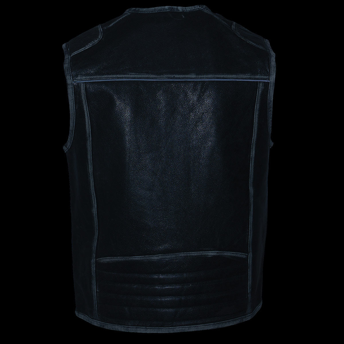 MLM3536 Men's Distressed Grey Leather Collarless Motorcycle Rider Vest