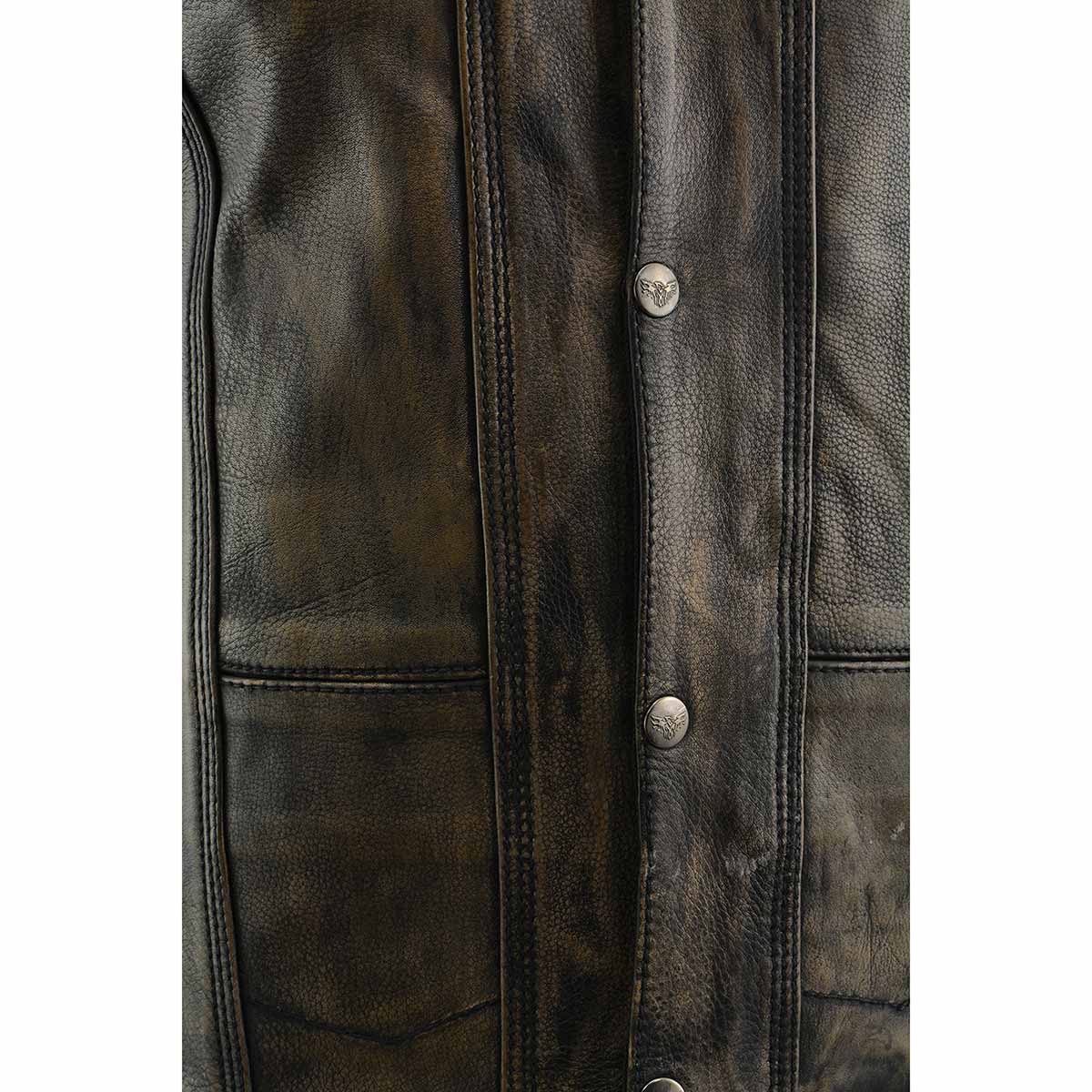 MLM3540 Men's Roulette Distressed Brown 10 Pocket Motorcycle Leather Vest