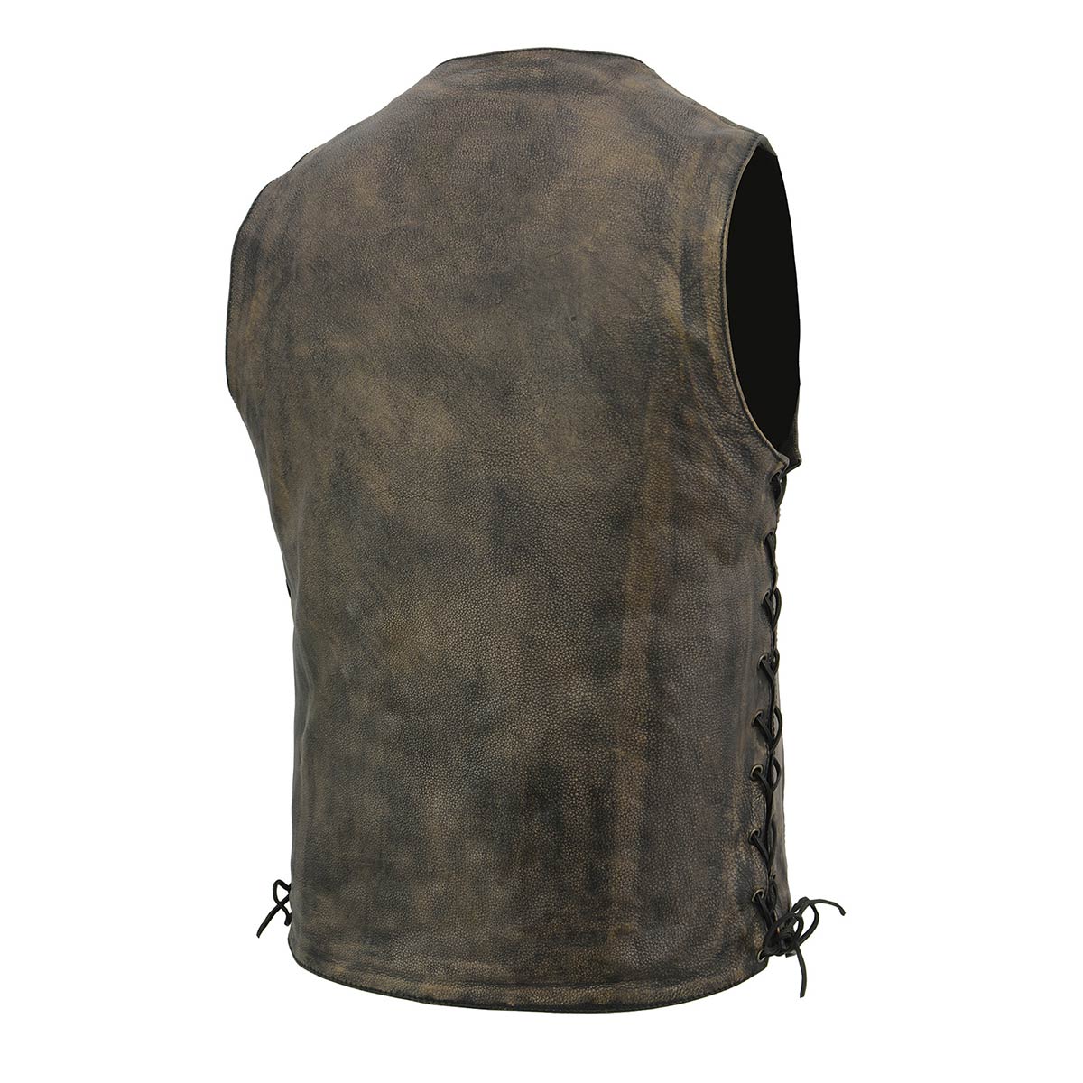 MLM3540 Men's Roulette Distressed Brown 10 Pocket Motorcycle Leather Vest