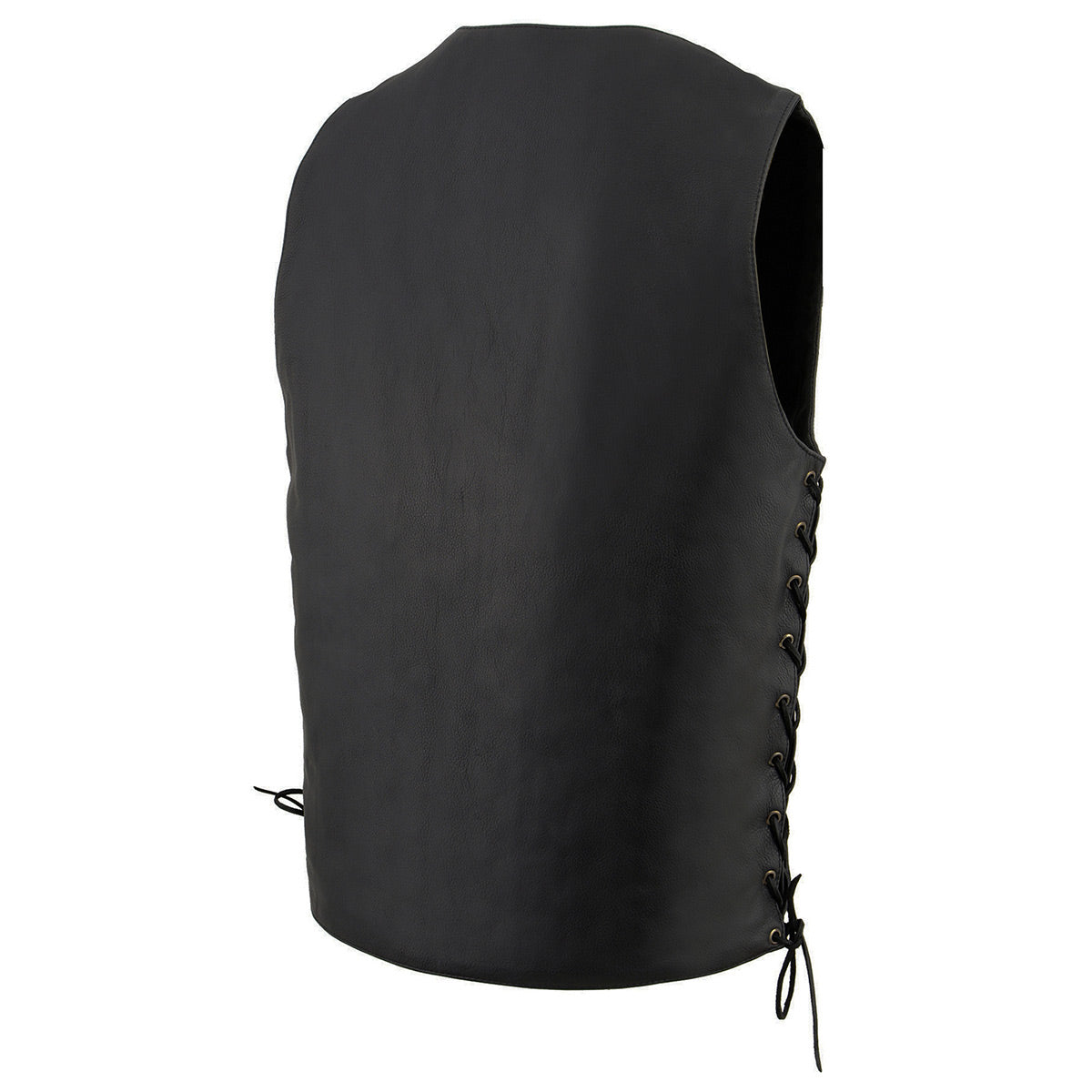 MLM3541 Men's Roulette Black Premium Leather 10 Pocket Motorcycle Vest w/ Cool-Tec Leather Treatment