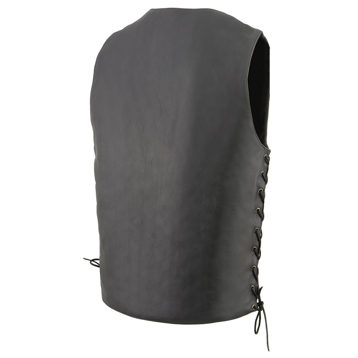 MLM3541 Men's Roulette Black Premium Leather 10 Pocket Motorcycle Vest w/ Cool-Tec Leather Treatment