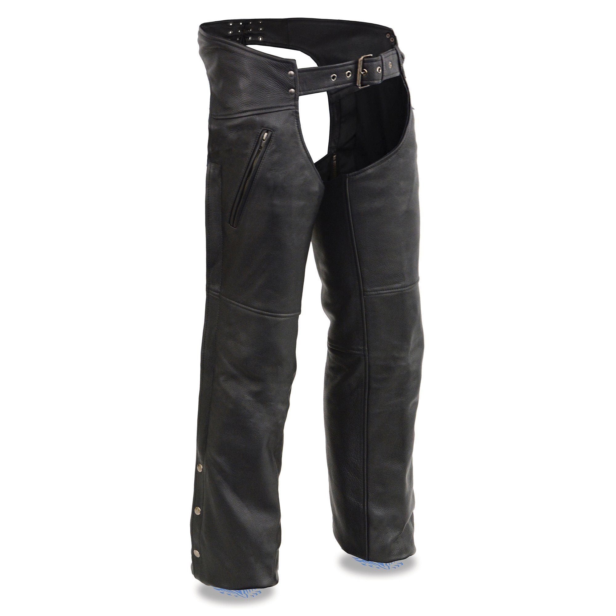 MLM5502 Men's Black Premium Leather Motorcycle Rider Chaps w/ Cool-Tec Leather Treatment