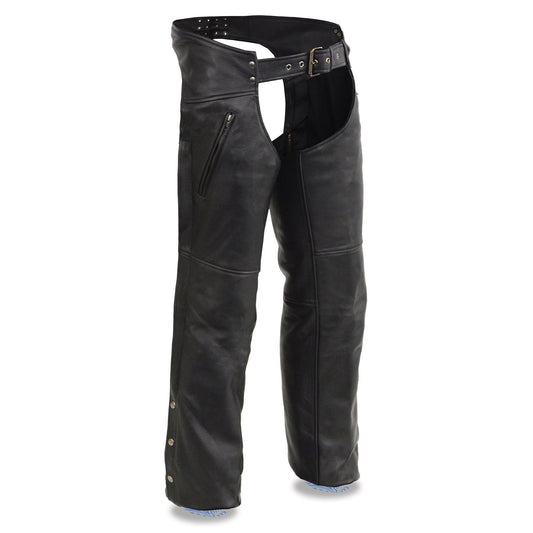 MLM5502 Men's Black Premium Leather Motorcycle Rider Chaps w/ Cool-Tec Leather Treatment