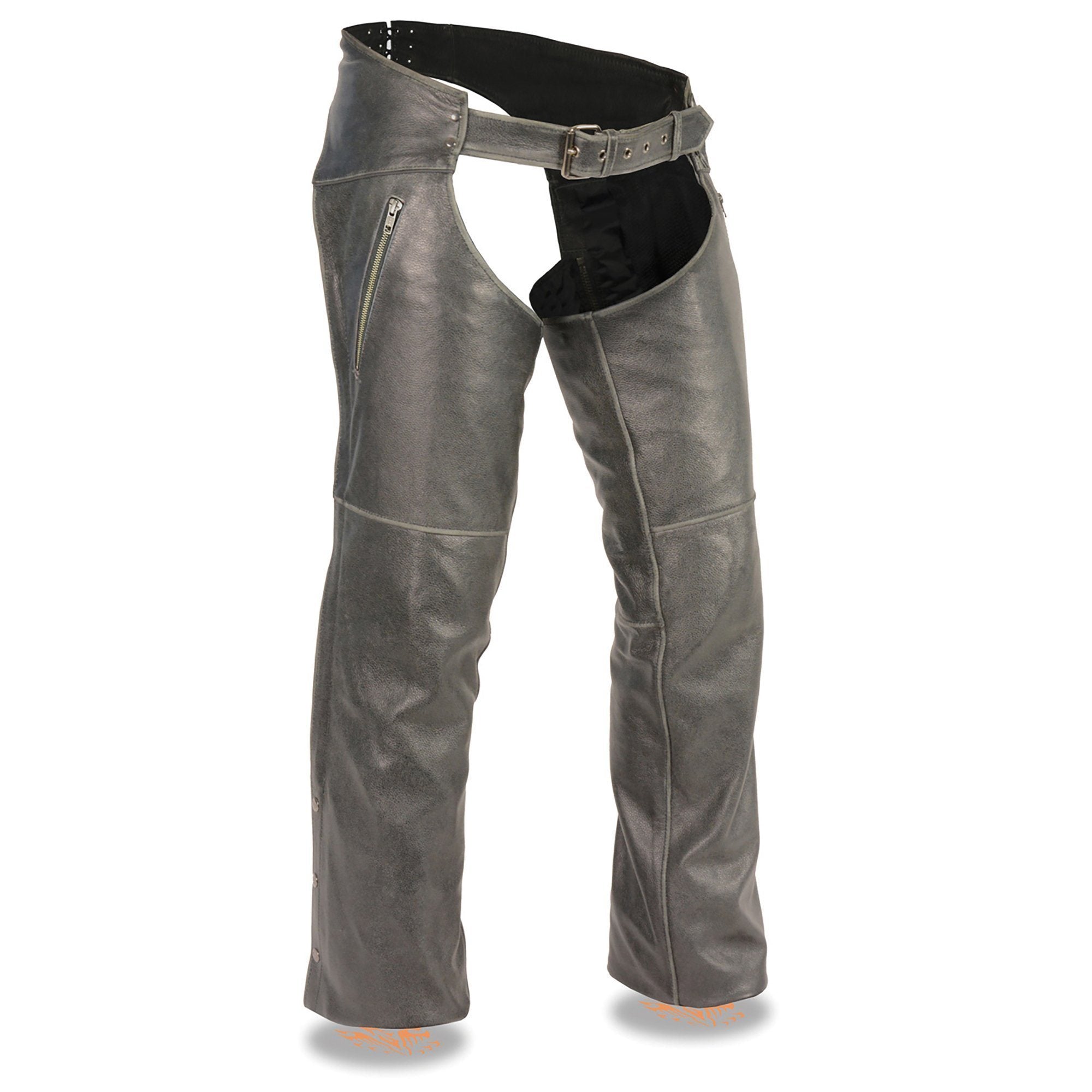 Chaps for Men's Vintage Grey Slate Leather - Deep Zipped Thigh Pockets Motorcycle Chap - MLM5536