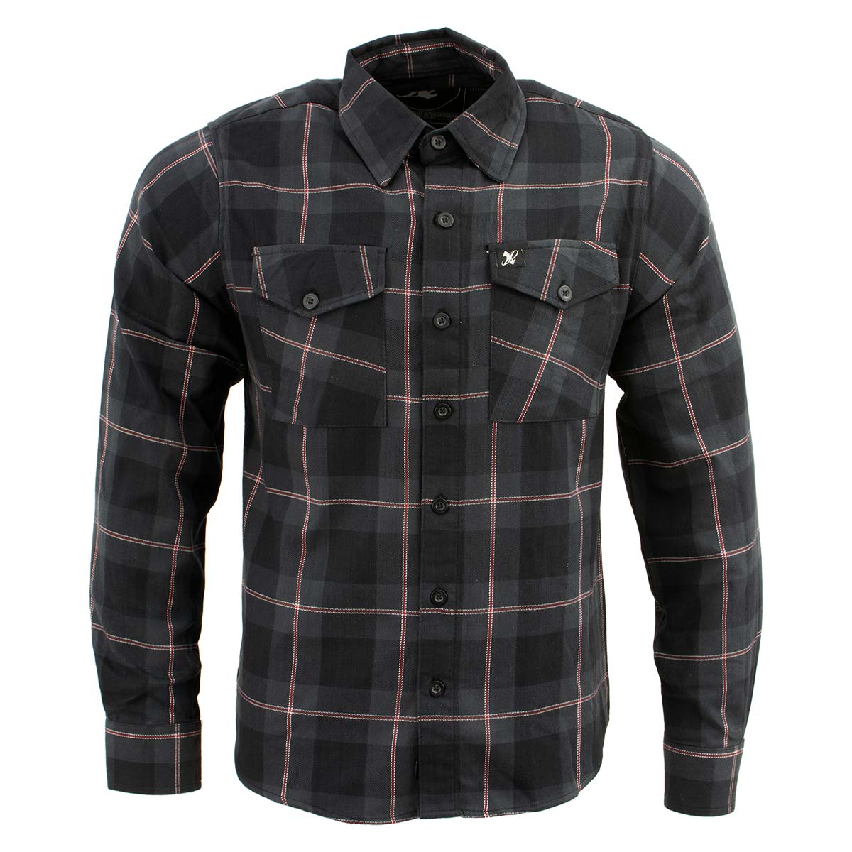 MNG11647 Men's Black with Grey and Red Long Sleeve Cotton Flannel Shirt
