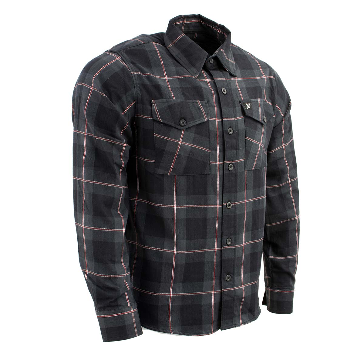 MNG11647 Men's Black with Grey and Red Long Sleeve Cotton Flannel Shirt
