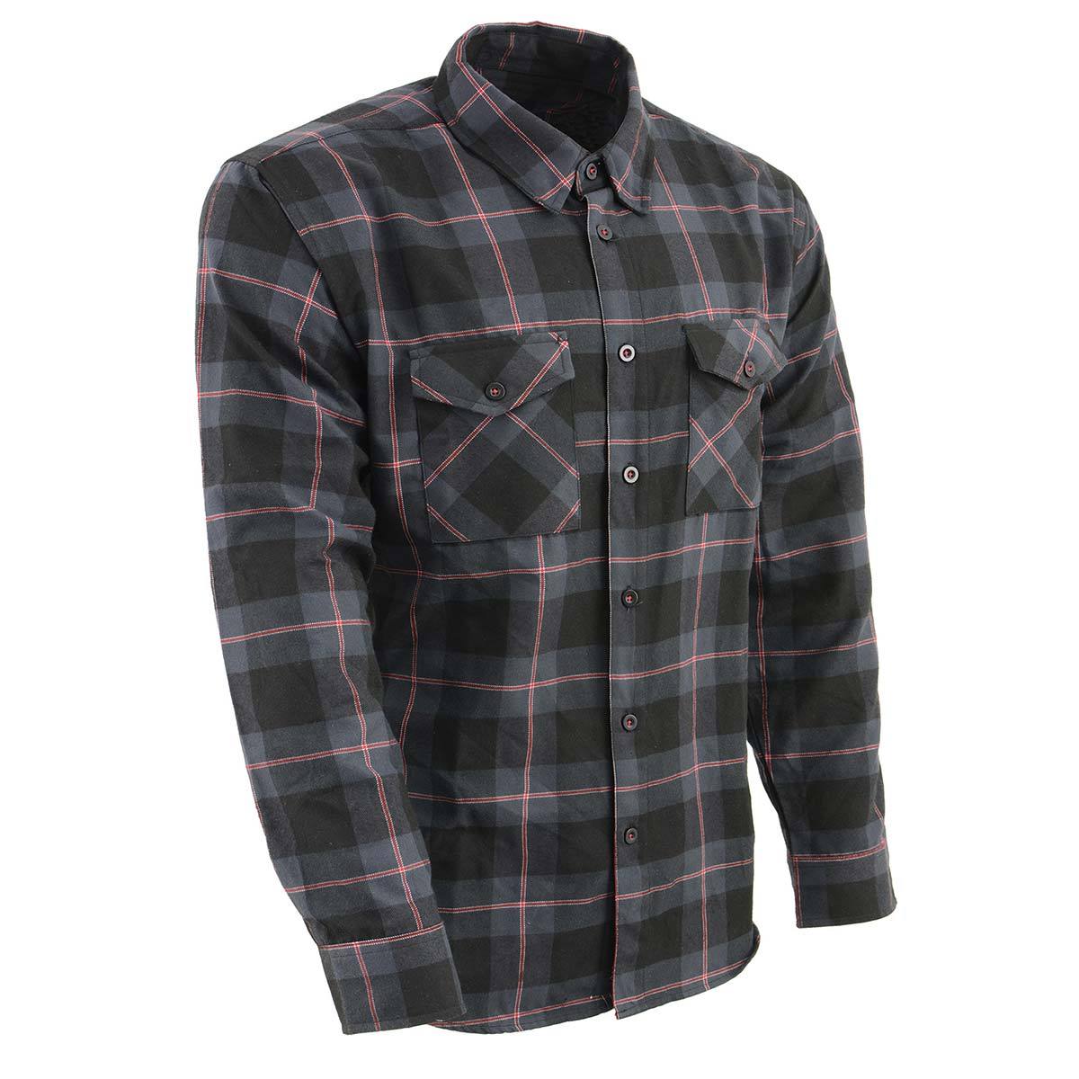 MNG11647 Men's Black with Grey and Red Long Sleeve Cotton Flannel Shirt