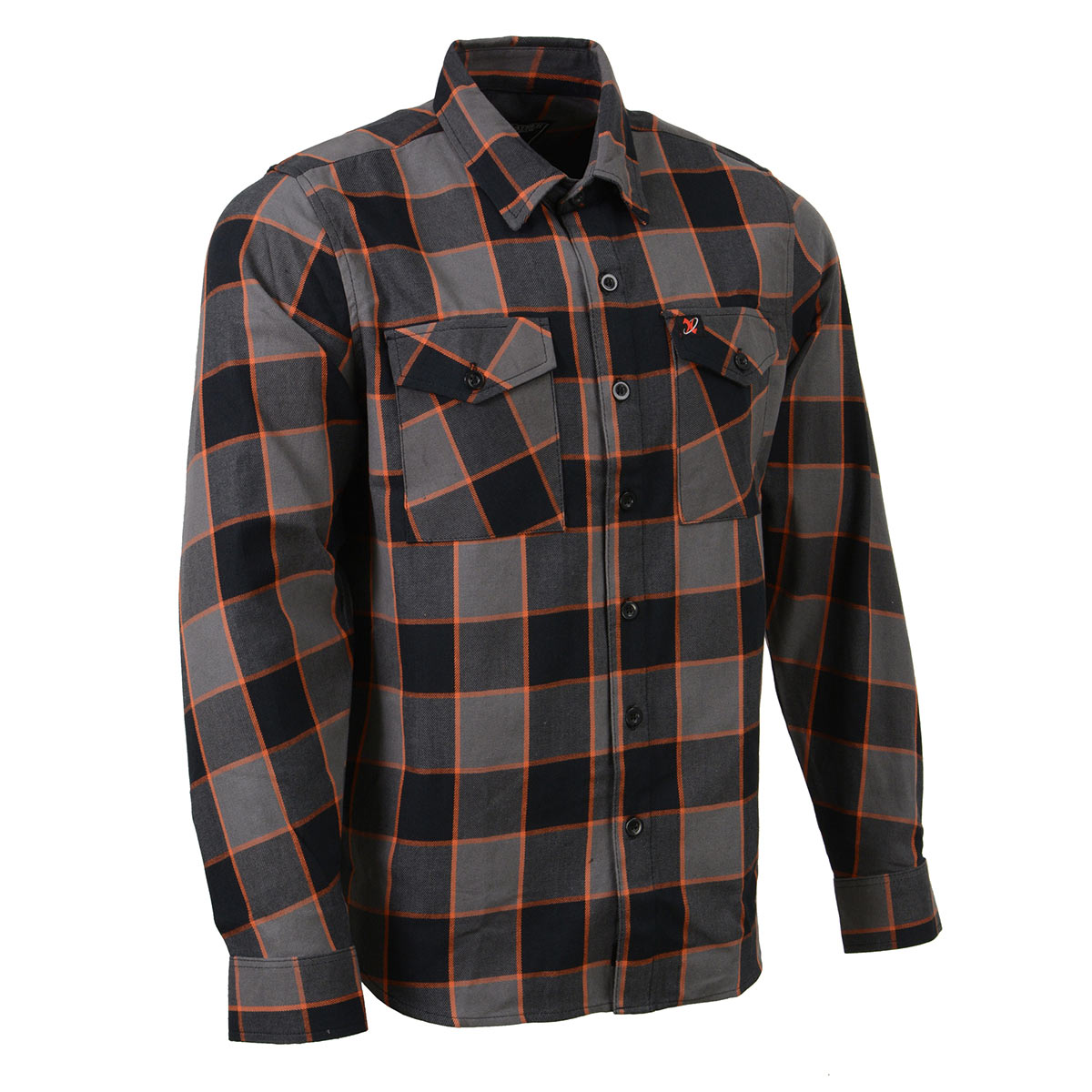 MNG11648 Men's Grey with Brown and Orange Long Sleeve Cotton Flannel Shirt