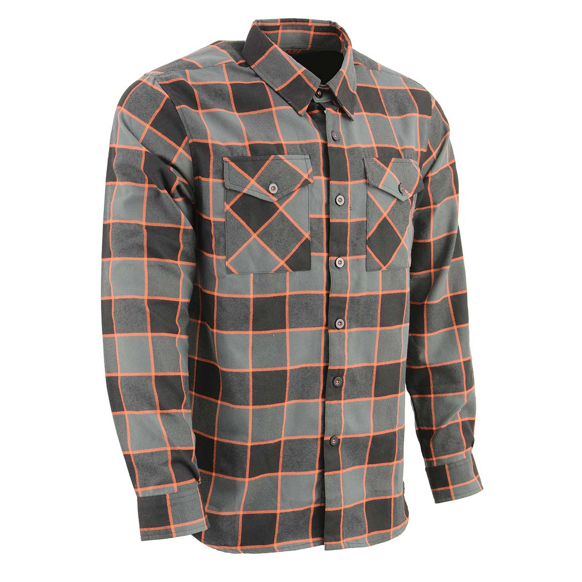 MNG11648 Men's Grey with Brown and Orange Long Sleeve Cotton Flannel Shirt