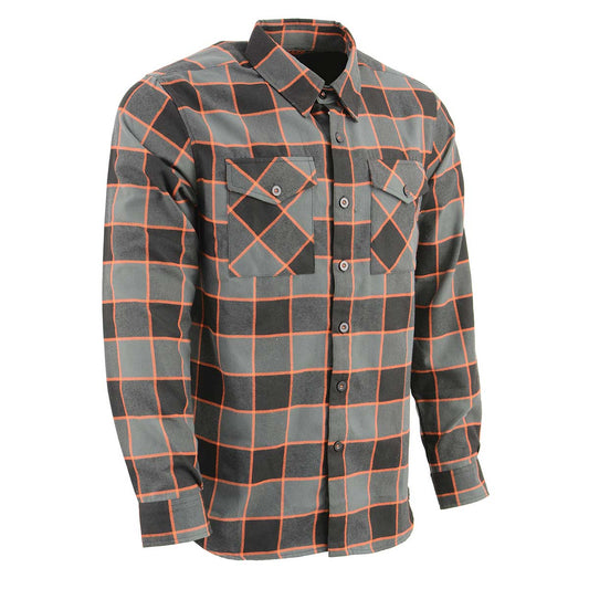 MNG11648 Men's Grey with Brown and Orange Long Sleeve Cotton Flannel Shirt