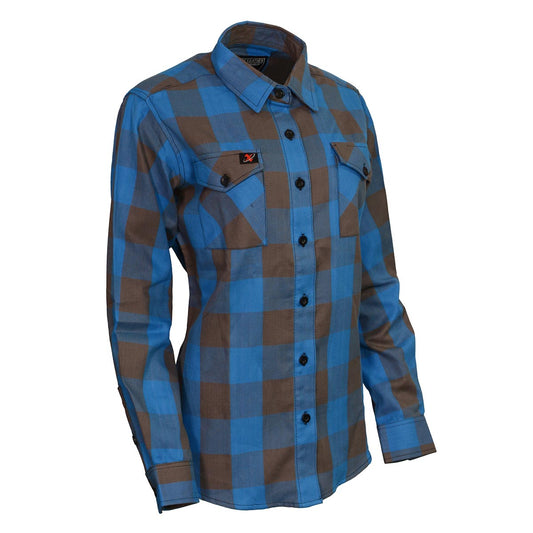 MNG21618 Women's Brown and Aqua Long Sleeve Cotton Flannel Shirt