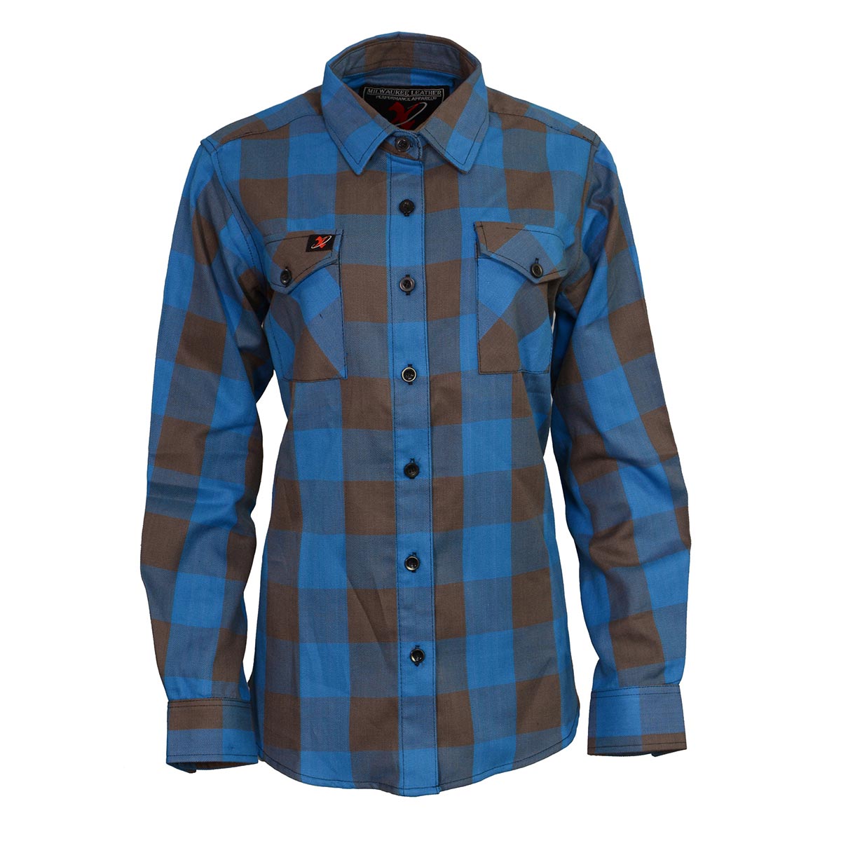 MNG21618 Women's Brown and Aqua Long Sleeve Cotton Flannel Shirt