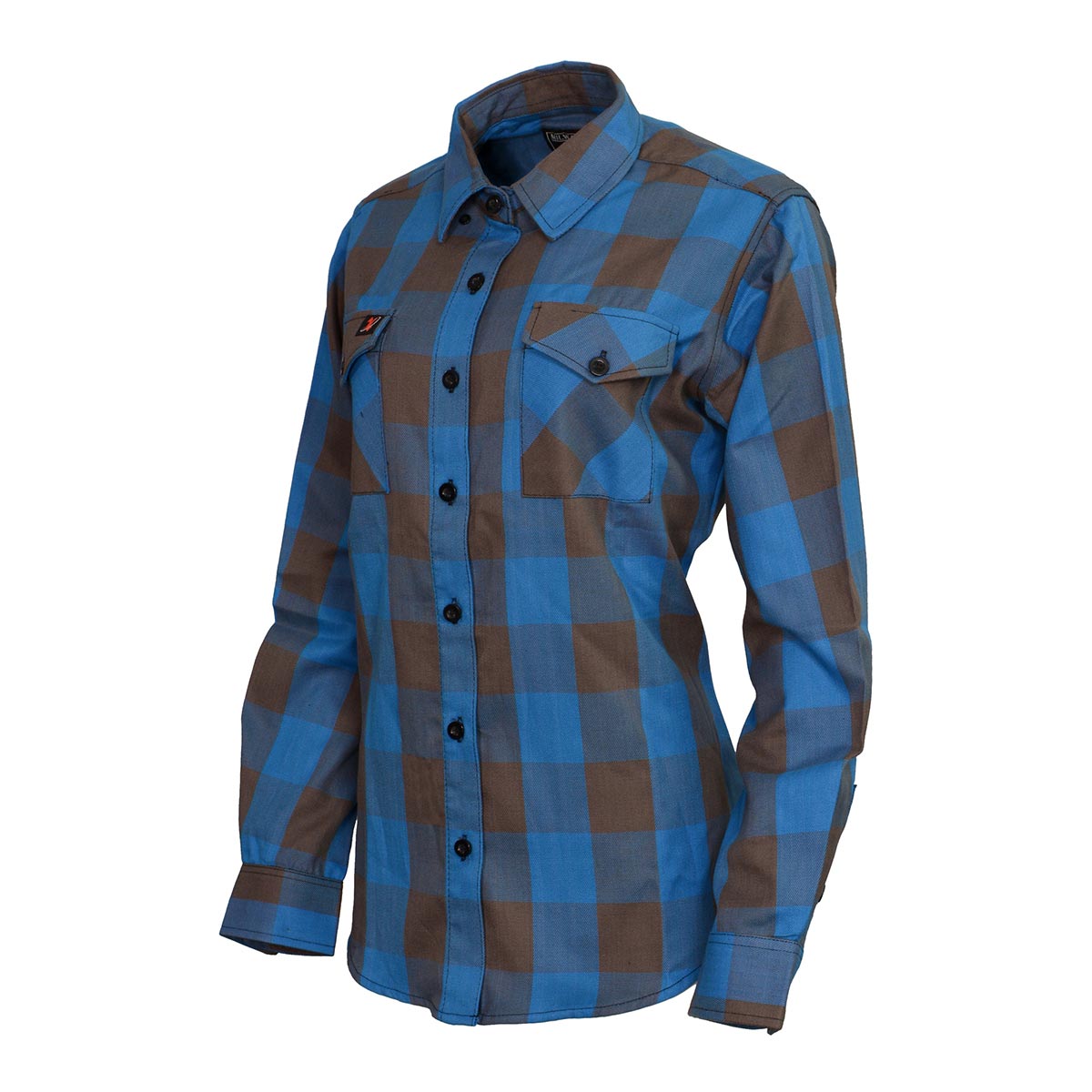 MNG21618 Women's Brown and Aqua Long Sleeve Cotton Flannel Shirt