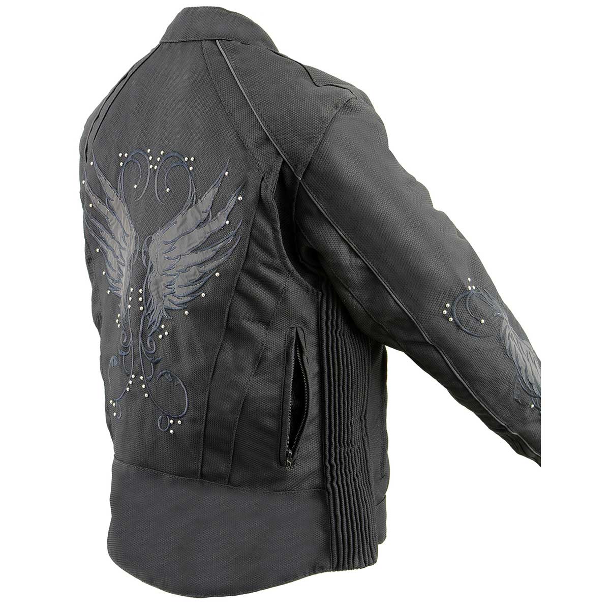 MPL1954 Women's 'Studded Wings' Black Textile Moto Jacket