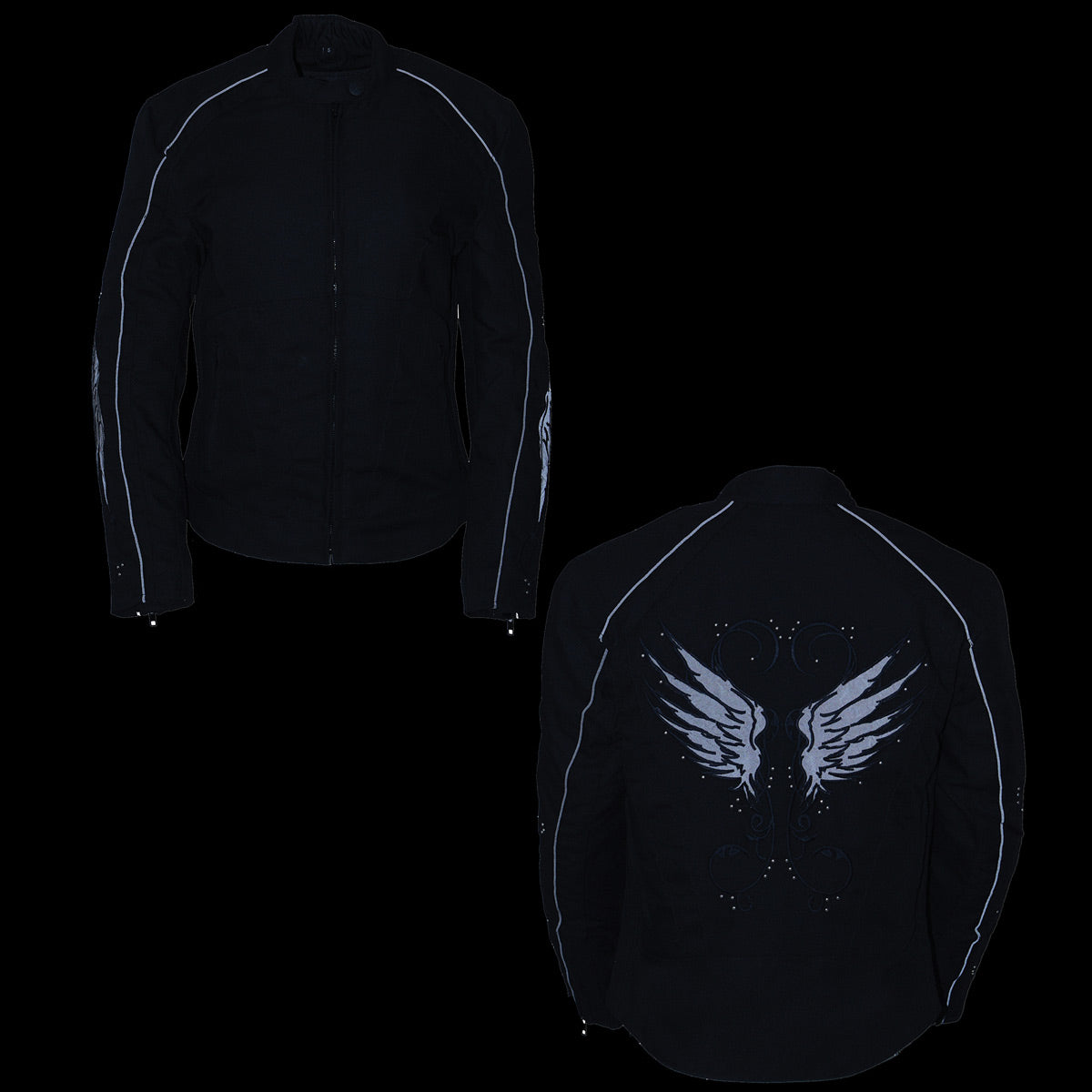 MPL1954 Women's 'Studded Wings' Black Textile Moto Jacket