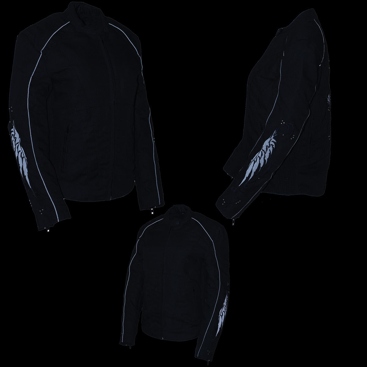 MPL1954 Women's 'Studded Wings' Black Textile Moto Jacket