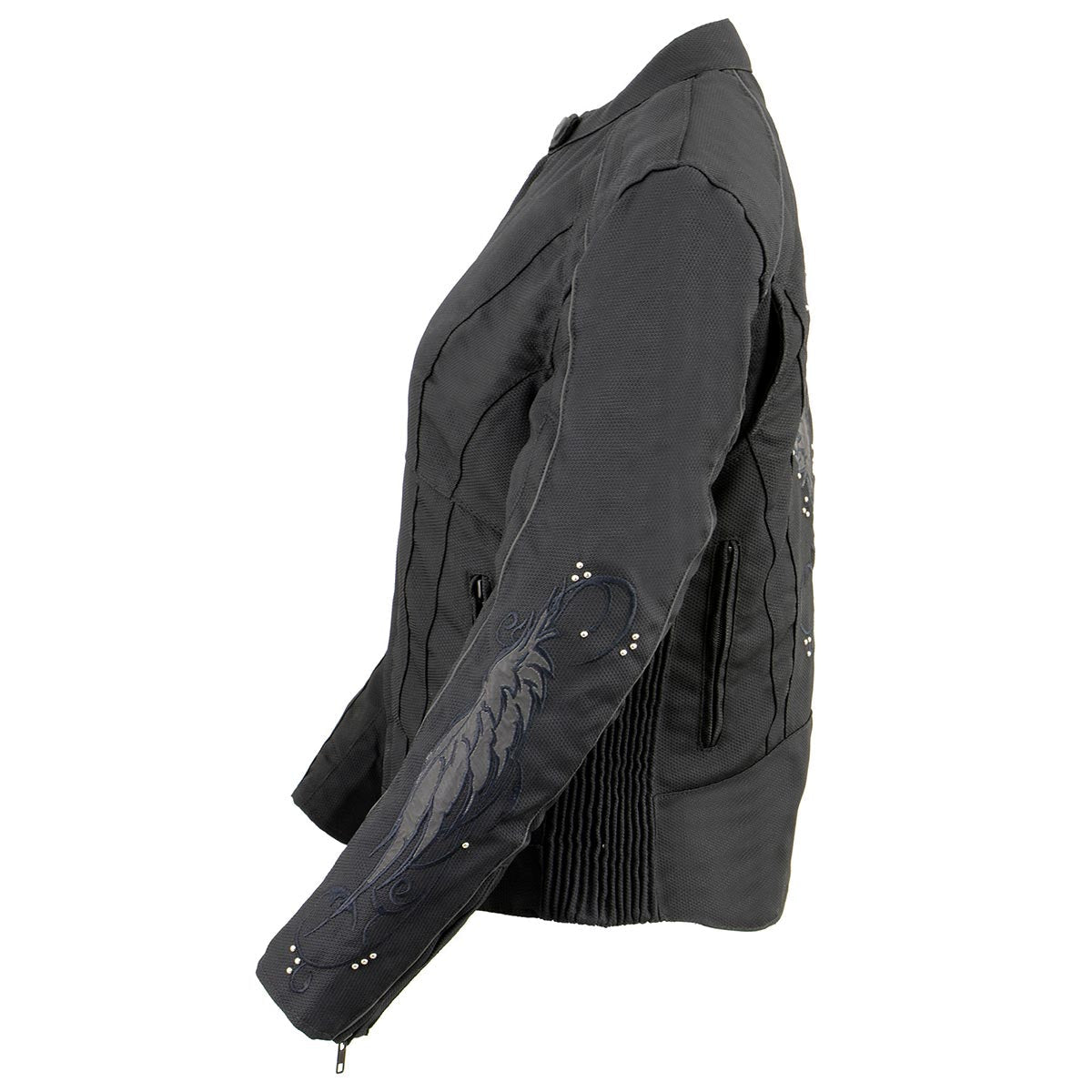 MPL1954 Women's 'Studded Wings' Black Textile Moto Jacket