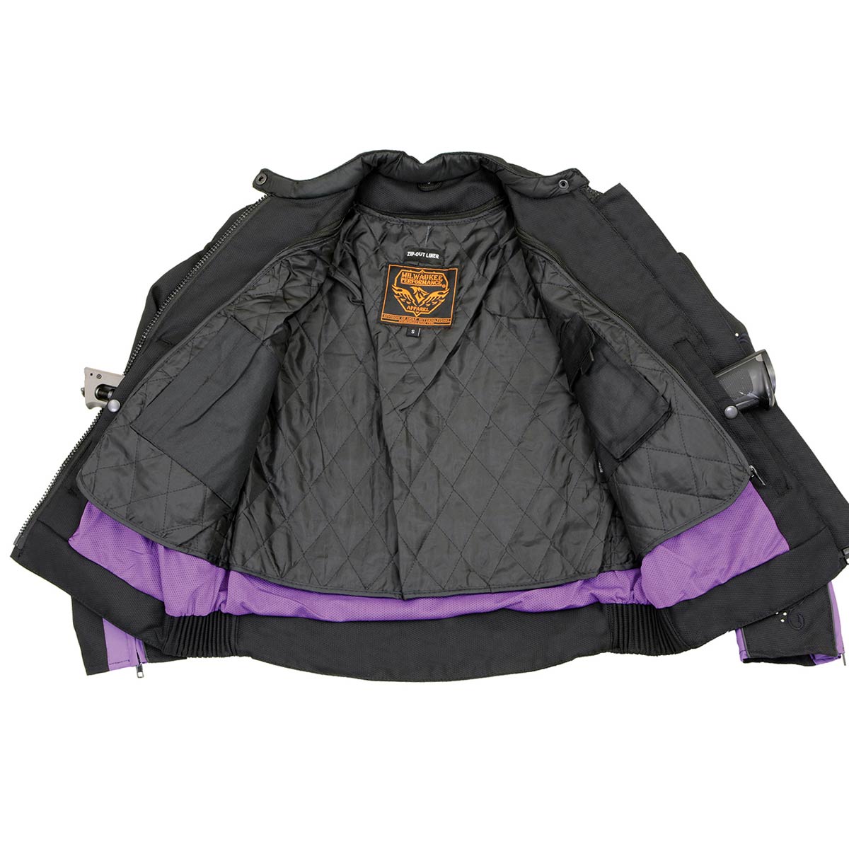 MPL1954 Women's 'Studded Wings' Black and Purple Textile Moto Jacket