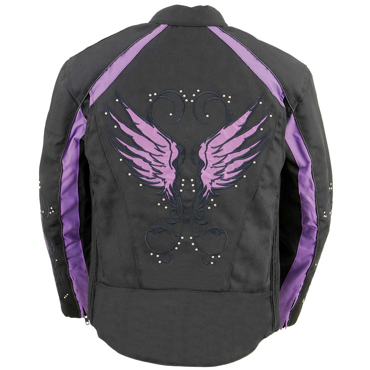 MPL1954 Women's 'Studded Wings' Black and Purple Textile Moto Jacket