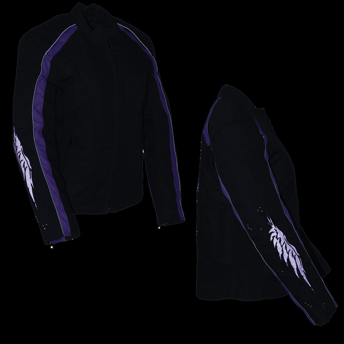 MPL1954 Women's 'Studded Wings' Black and Purple Textile Moto Jacket