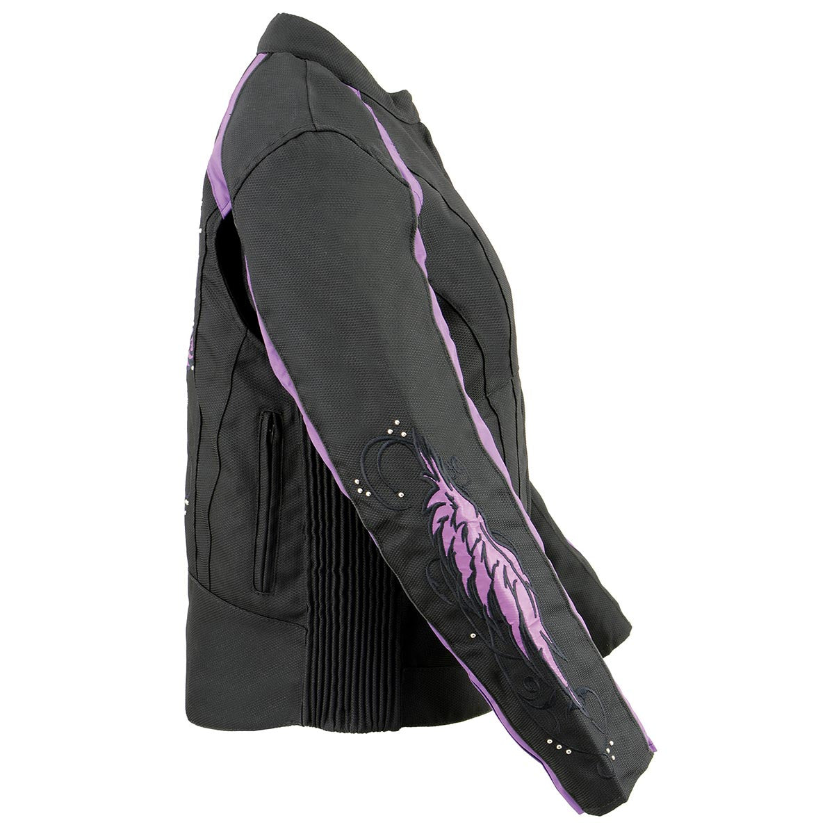 MPL1954 Women's 'Studded Wings' Black and Purple Textile Moto Jacket