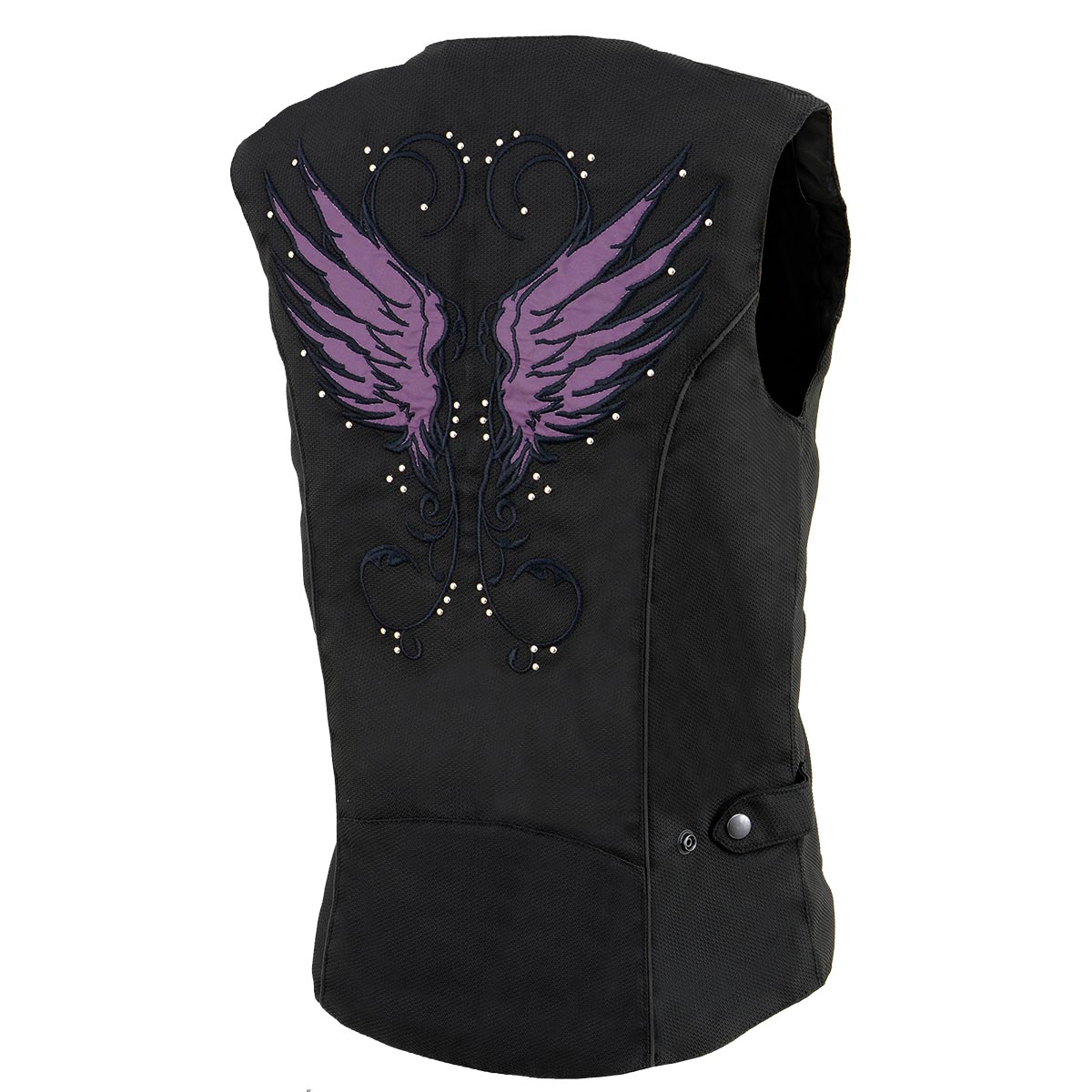 MPL1955 Ladies 'Winged Embroidery' Black and Purple Textile Vest