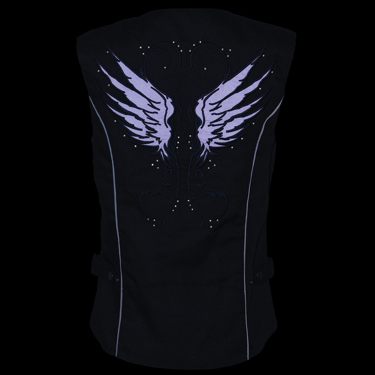 MPL1955 Ladies 'Winged Embroidery' Black and Purple Textile Vest