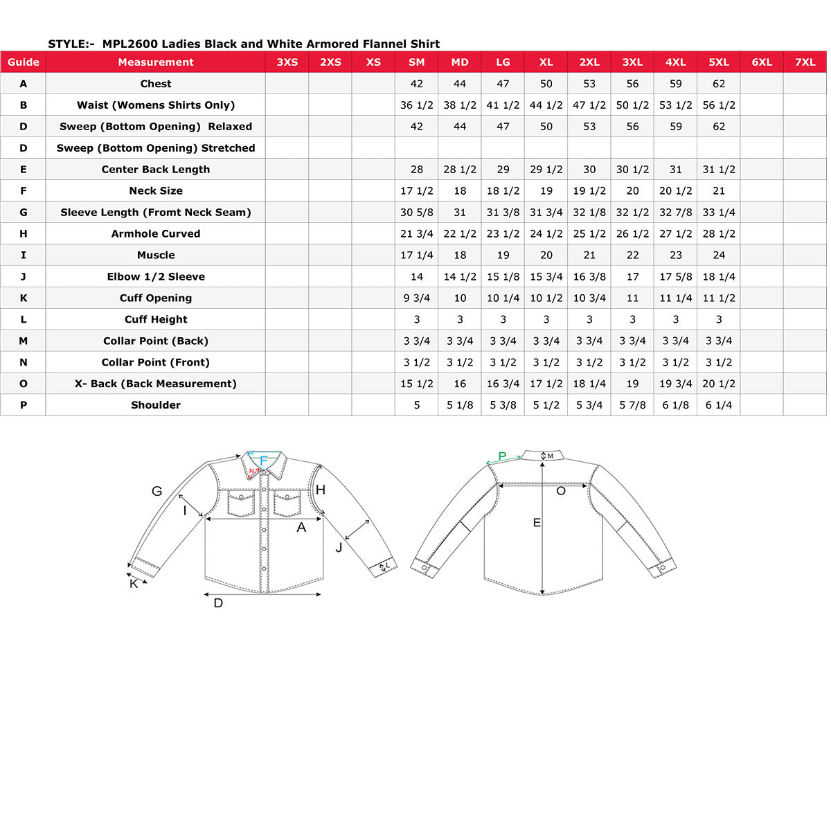 MPL2600 Women’s Plaid Flannel Biker Shirt w/ CE Approved Armor - Reinforced w/ Aramid Fiber