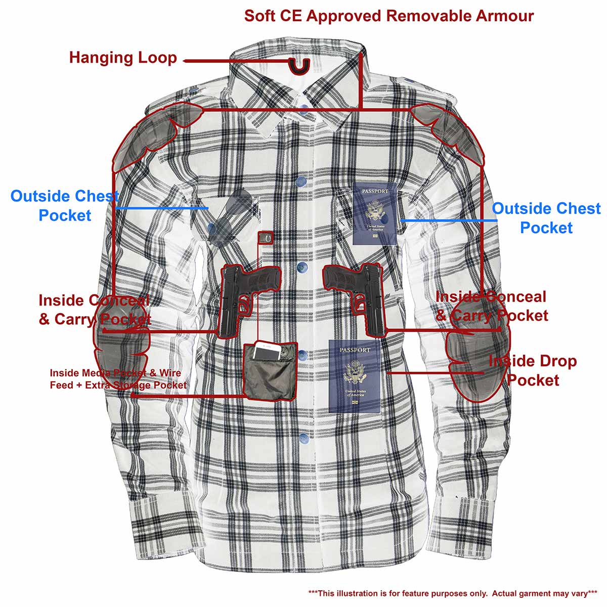 MPL2600 Women’s Plaid Flannel Biker Shirt w/ CE Approved Armor - Reinforced w/ Aramid Fiber