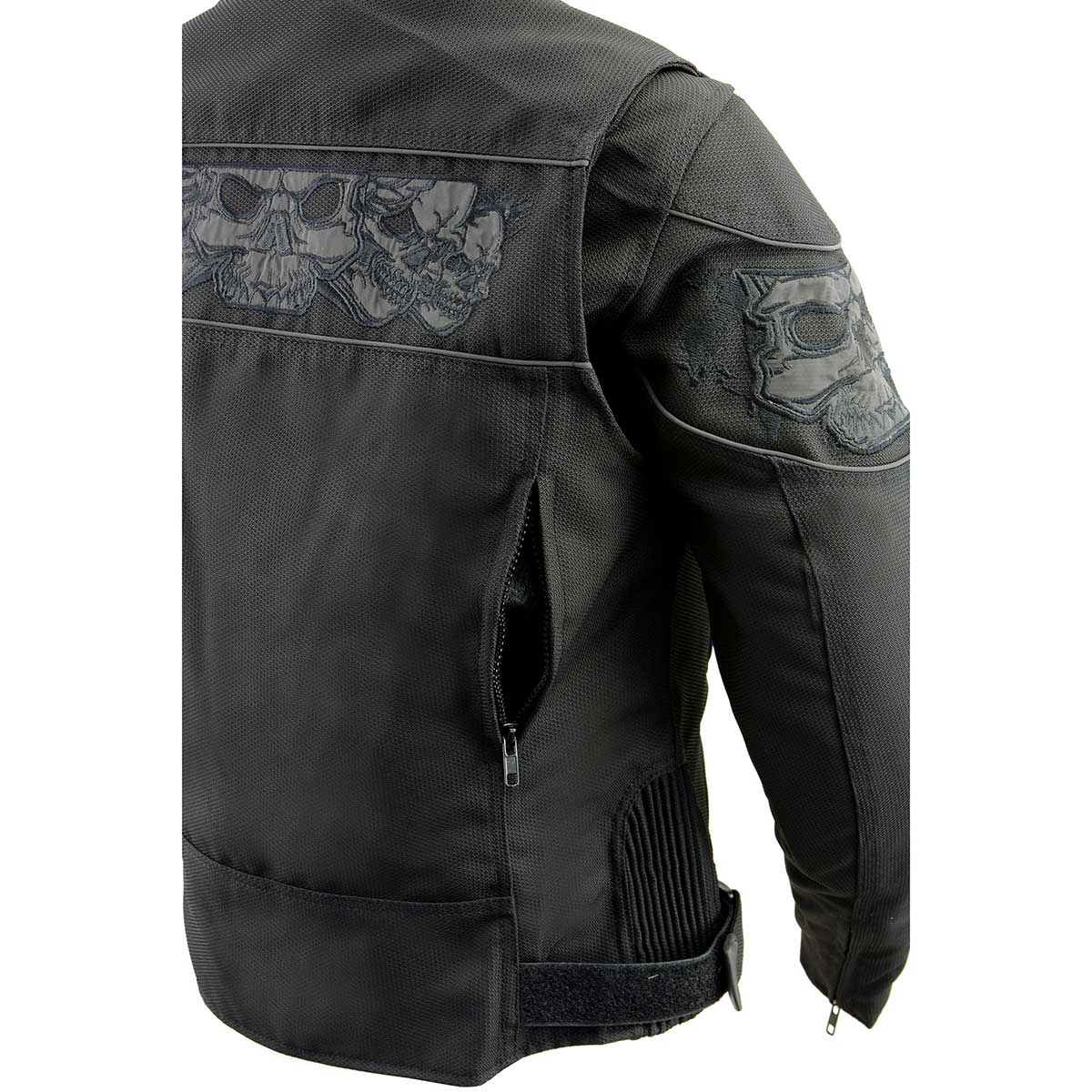 MPL2730 Women's Black Crossover Textile Scooter Jacket with Reflective Skulls
