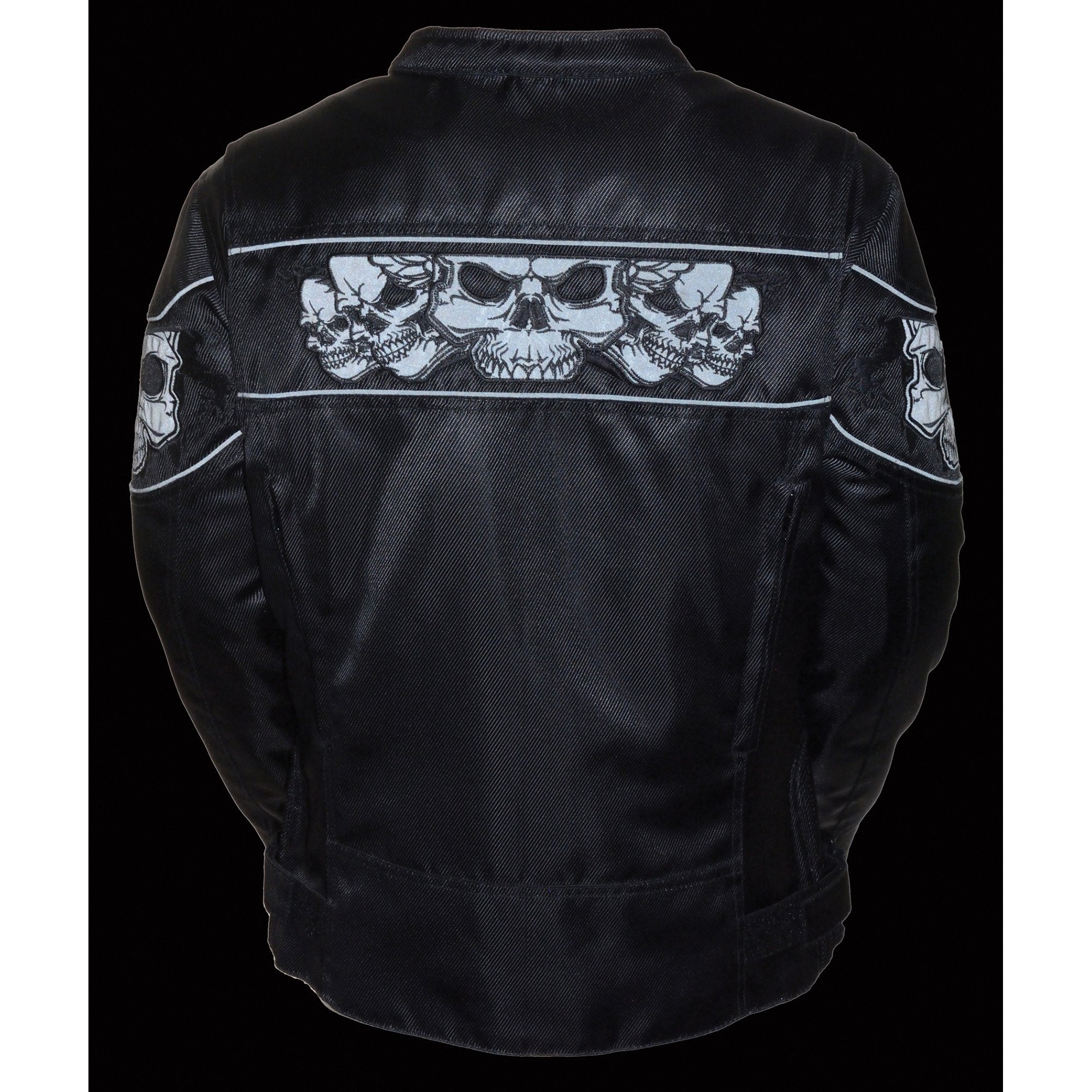 MPL2730 Women's Black Crossover Textile Scooter Jacket with Reflective Skulls