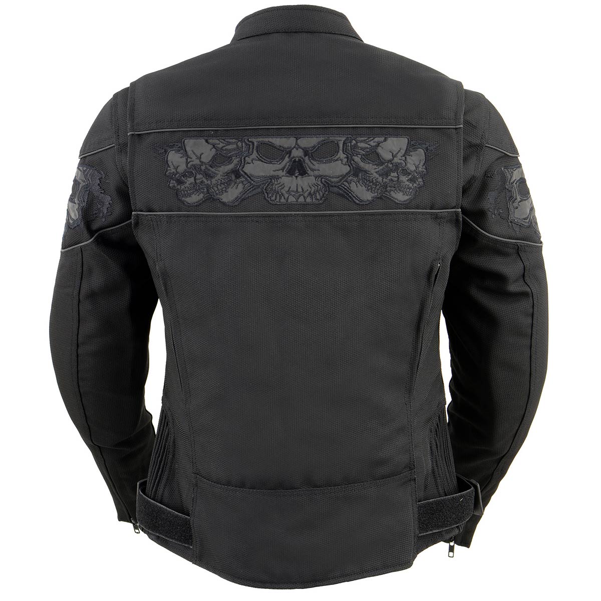 MPL2730 Women's Black Crossover Textile Scooter Jacket with Reflective Skulls