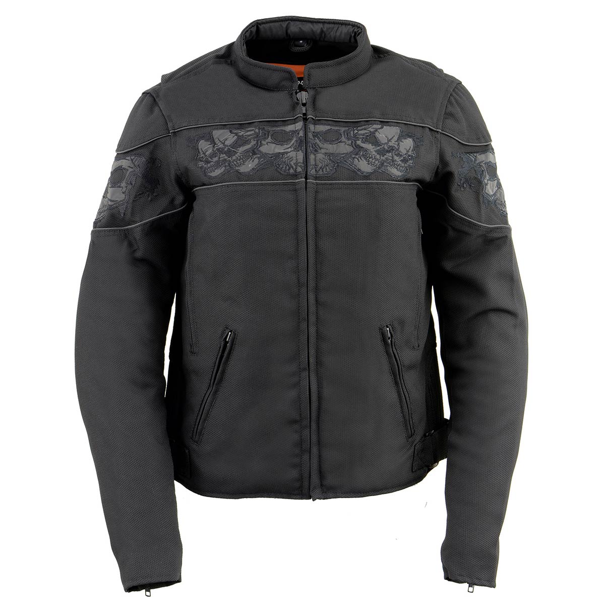 MPL2730 Women's Black Crossover Textile Scooter Jacket with Reflective Skulls