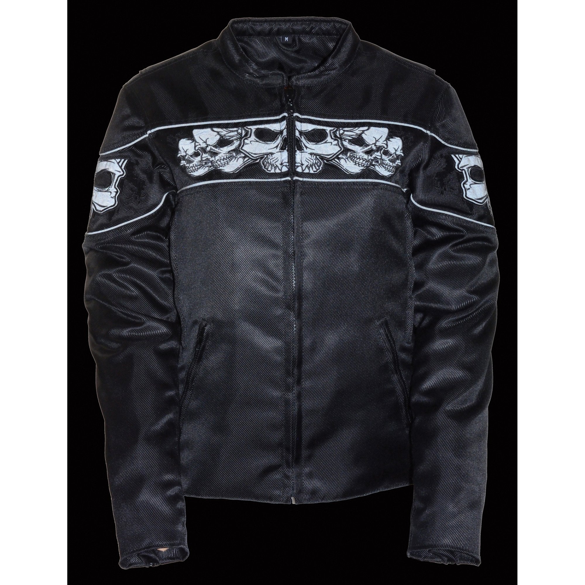 MPL2730 Women's Black Crossover Textile Scooter Jacket with Reflective Skulls