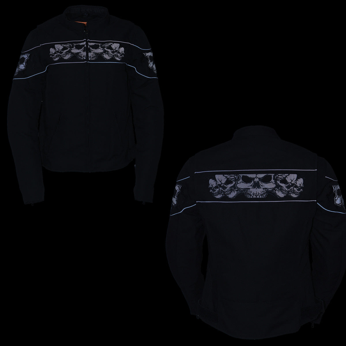 MPL2730 Women's Black Crossover Textile Scooter Jacket with Reflective Skulls