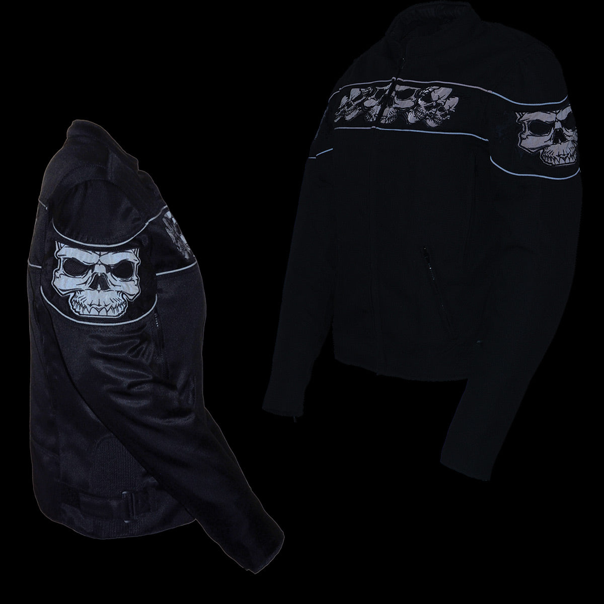 MPL2730 Women's Black Crossover Textile Scooter Jacket with Reflective Skulls