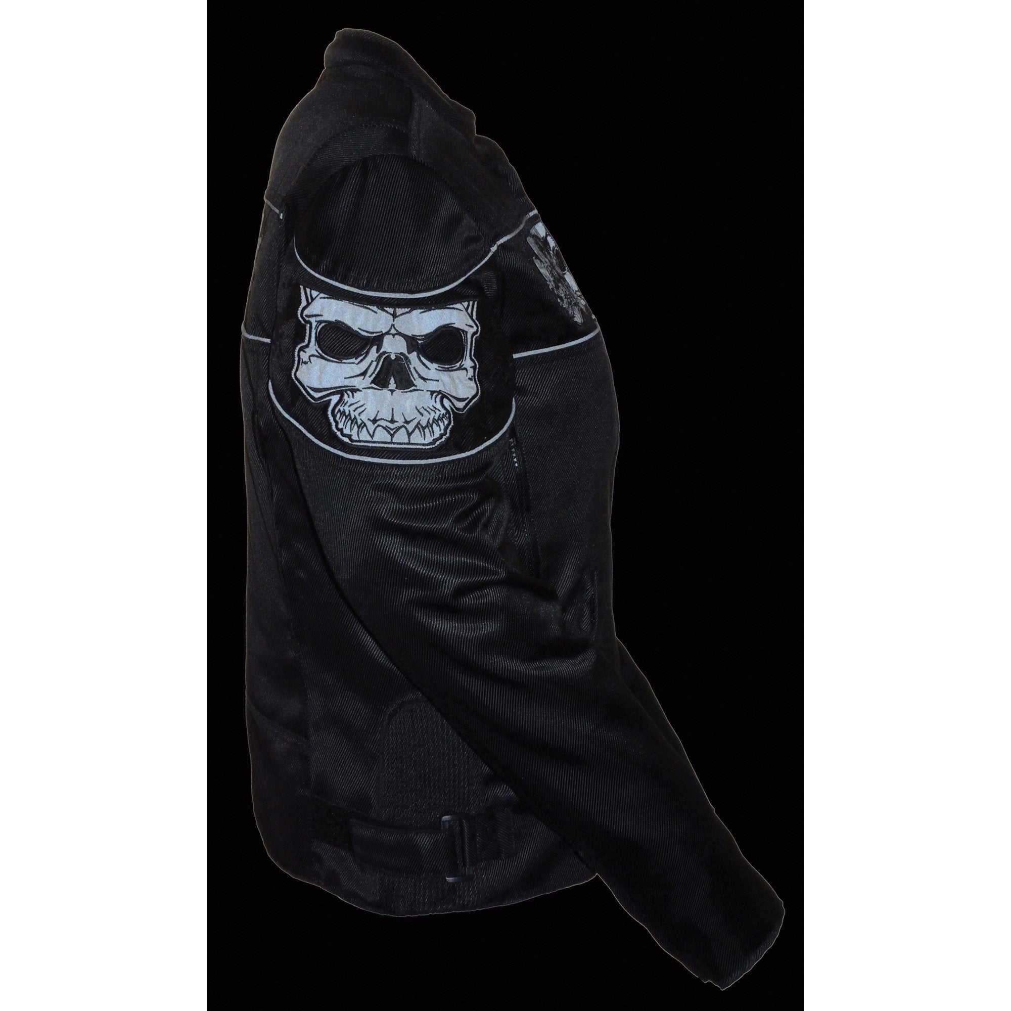 MPL2730 Women's Black Crossover Textile Scooter Jacket with Reflective Skulls