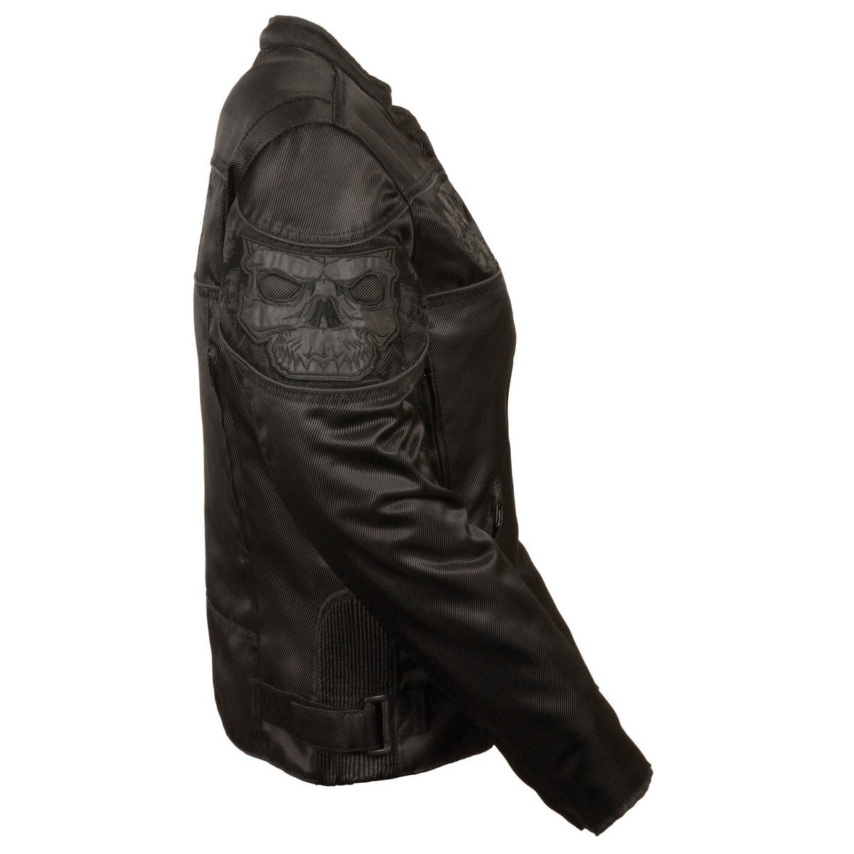 MPL2730 Women's Black Crossover Textile Scooter Jacket with Reflective Skulls